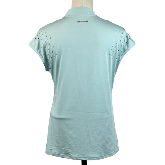 Tanmolo V-Neck Activewear Top Womens Sz S Mint Green Perforated Cap Sleeves NWT - Picture 2 of 16